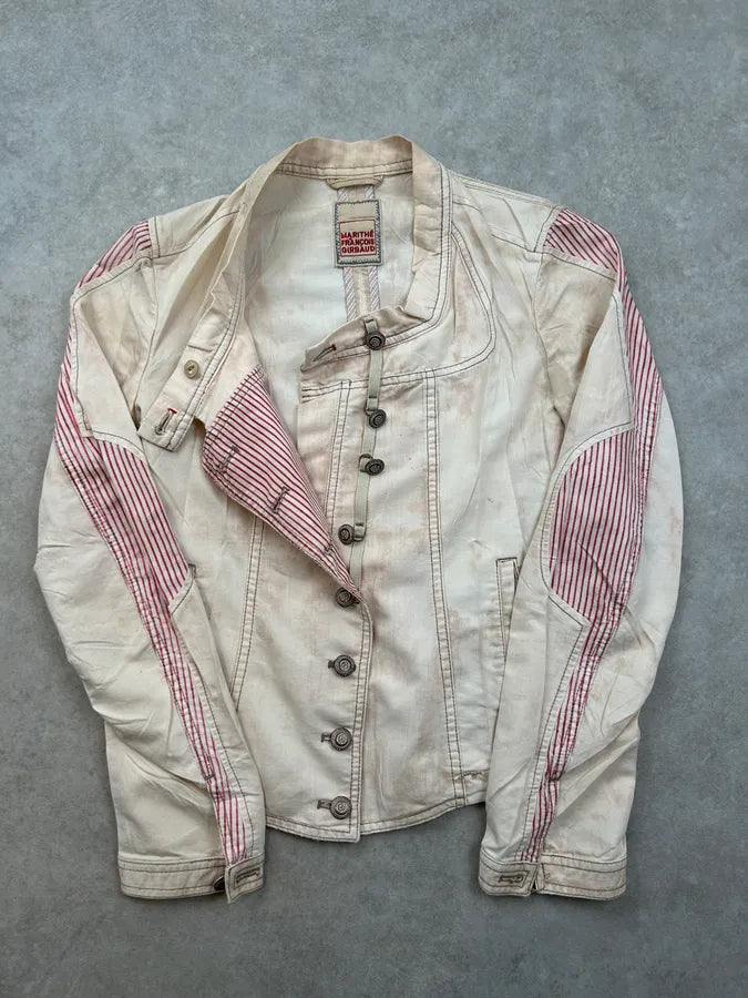 SS2003 Marithé + François Girbaud Beige Buttoned Striped Jacket pkiSIAZ 3