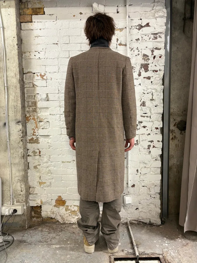 2000s Marithé + François Girbaud Beige Wool Tartan Long Coat mziosRq 2