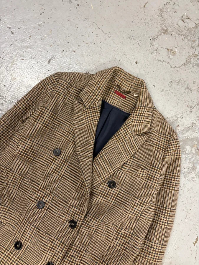 2000s Marithé + François Girbaud Beige Wool Tartan Long Coat mziosRq 3