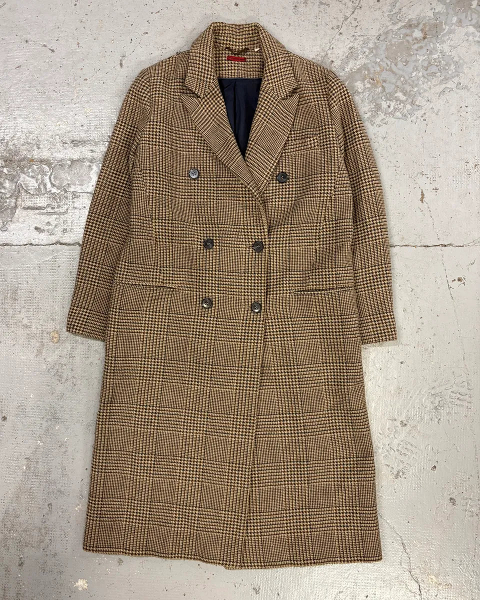 2000s Marithé + François Girbaud Beige Wool Tartan Long Coat mziosRq 0