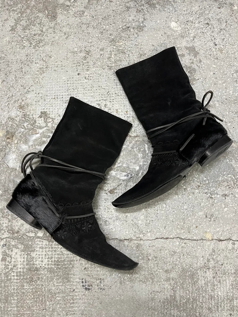 Marithé + François Girbaud Black Ankle Suede Leather Pony Hair Boots XTJQbbP 0