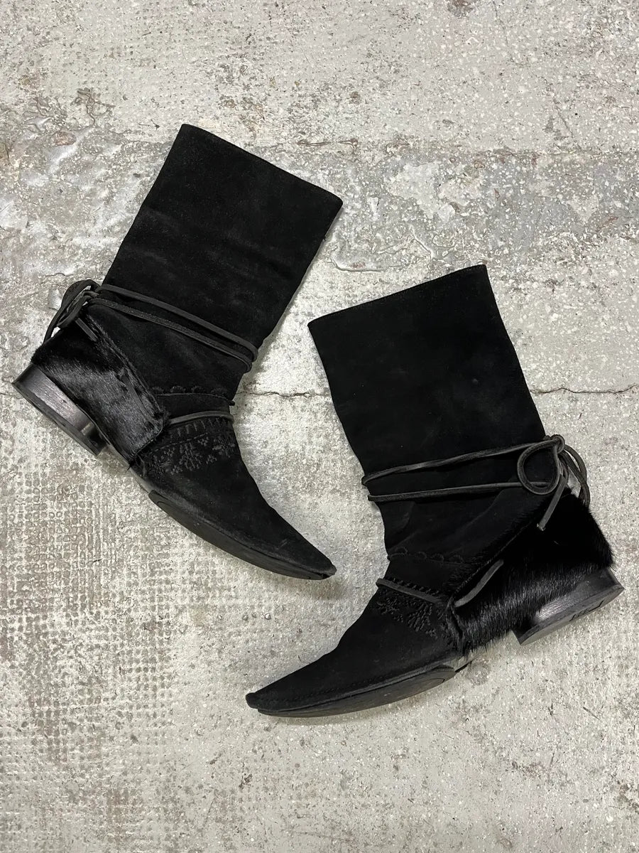 Marithé + François Girbaud Black Ankle Suede Leather Pony Hair Boots XTJQbbP 1