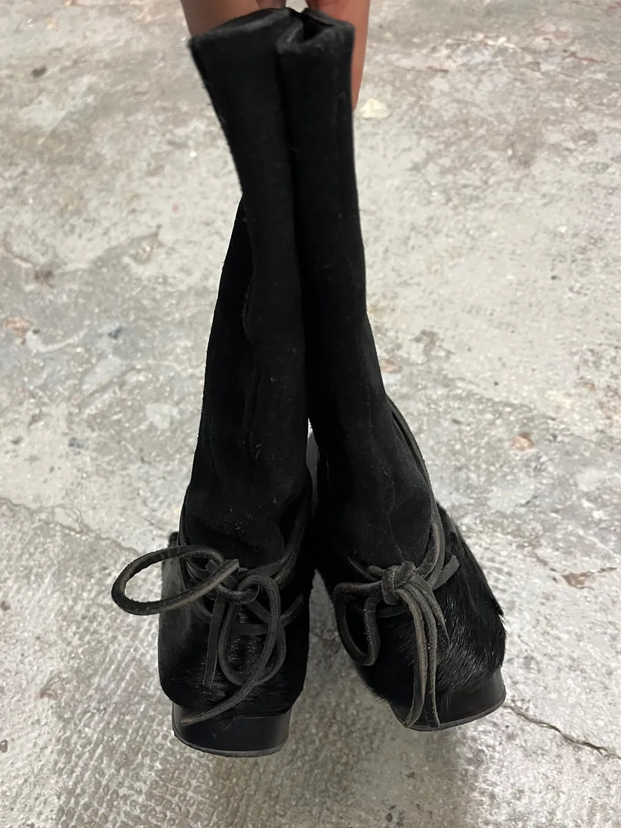 Marithé + François Girbaud Black Ankle Suede Leather Pony Hair Boots XTJQbbP 2