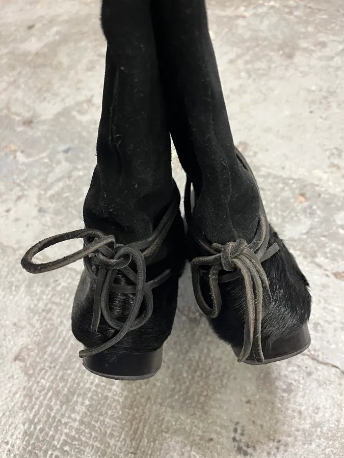 Marithé + François Girbaud Black Ankle Suede Leather Pony Hair Boots XTJQbbP 5