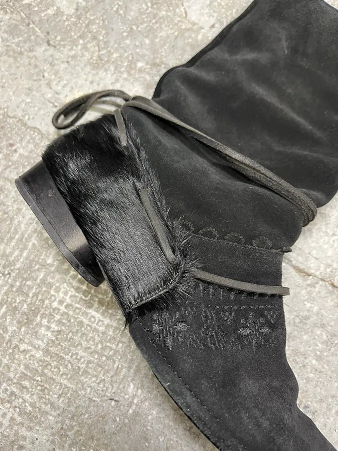 Marithé + François Girbaud Black Ankle Suede Leather Pony Hair Boots XTJQbbP 6