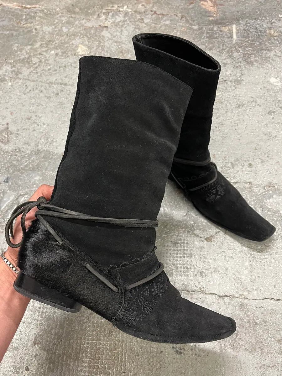 Marithé + François Girbaud Black Ankle Suede Leather Pony Hair Boots XTJQbbP 7