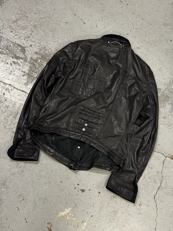 Marithé + François Girbaud Black Avant-Garde Patches Leather Jacket ABAiztM 5