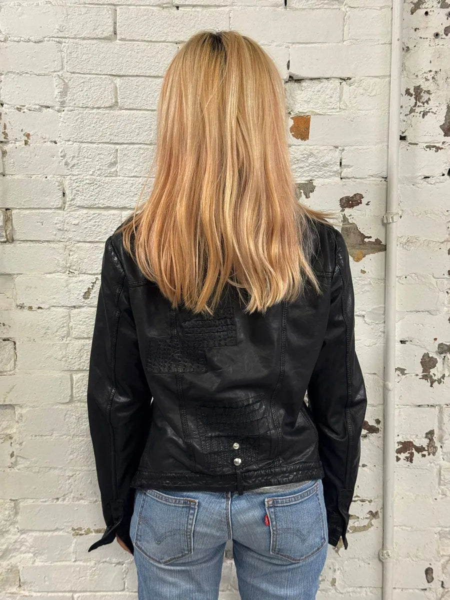 Marithé + François Girbaud Black Avant-Garde Patches Leather Jacket ABAiztM 2