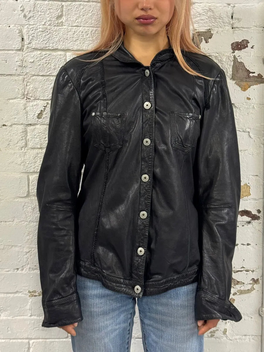 Marithé + François Girbaud Black Avant-Garde Patches Leather Jacket ABAiztM 1