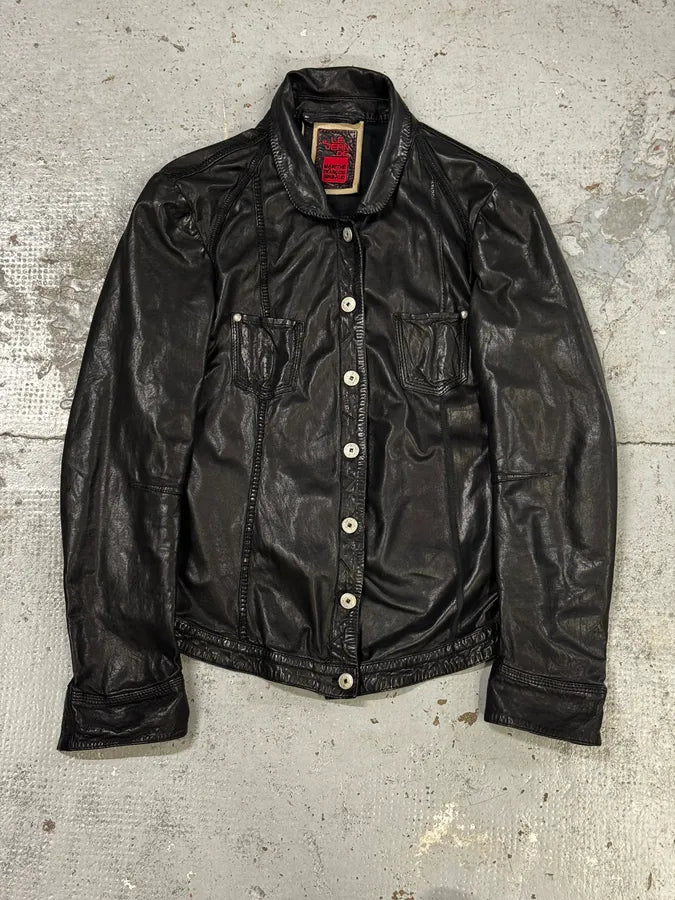 Marithé + François Girbaud Black Avant-Garde Patches Leather Jacket ABAiztM 0