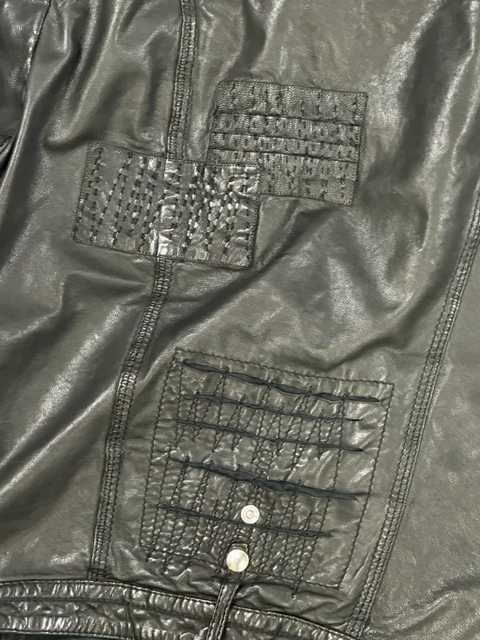 Marithé + François Girbaud Black Avant-Garde Patches Leather Jacket ABAiztM 9