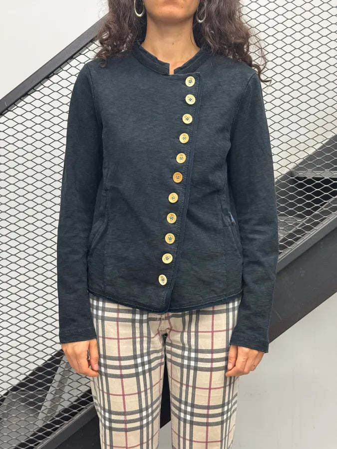 2000s Marithé + François Girbaud Dark Blue Gold Button Cardigan oSoJLQR 0