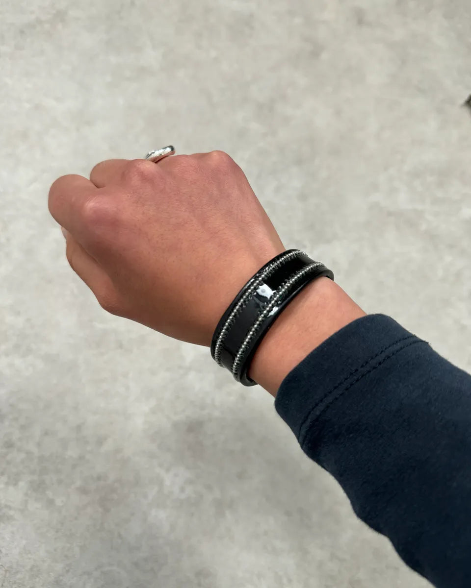 Marithé + François Girbaud Black Shiny Leather Bracelet  cTVMwPn 0