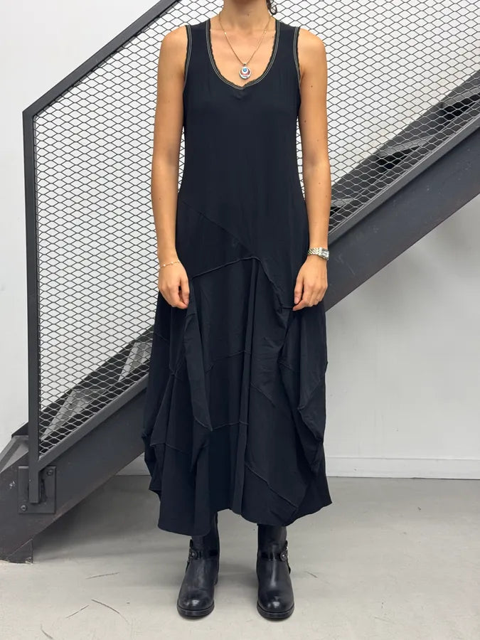 Marithé + François Girbaud Black Silk Asymmetrical Ruffle Maxi Dress bhjUqjw 0