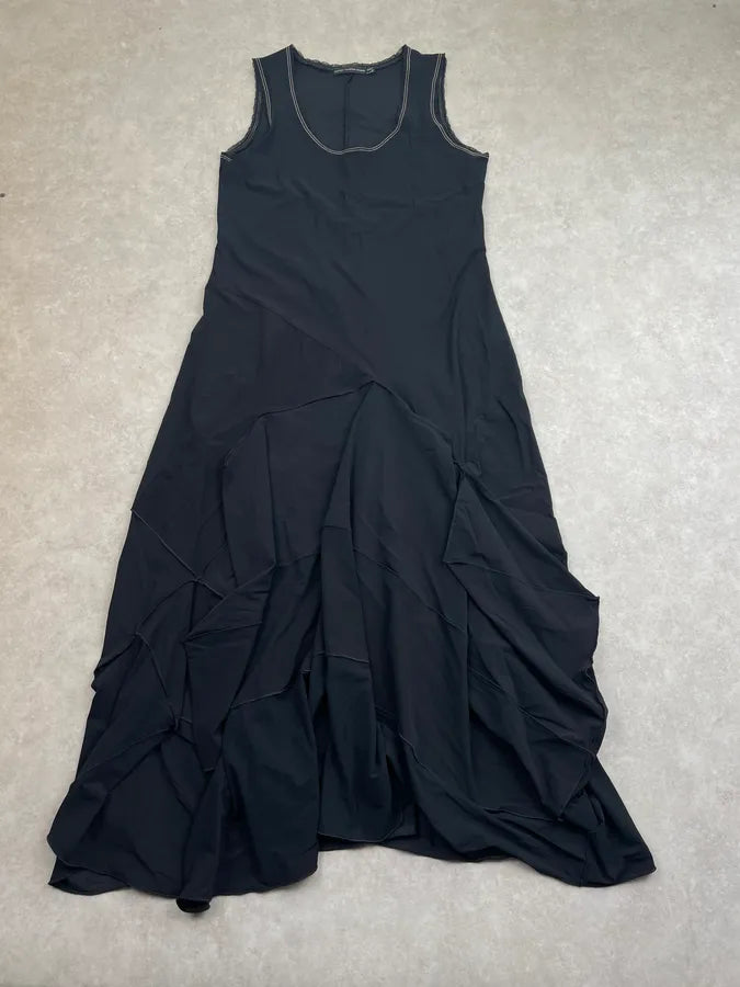 Marithé + François Girbaud Black Silk Asymmetrical Ruffle Maxi Dress bhjUqjw 2