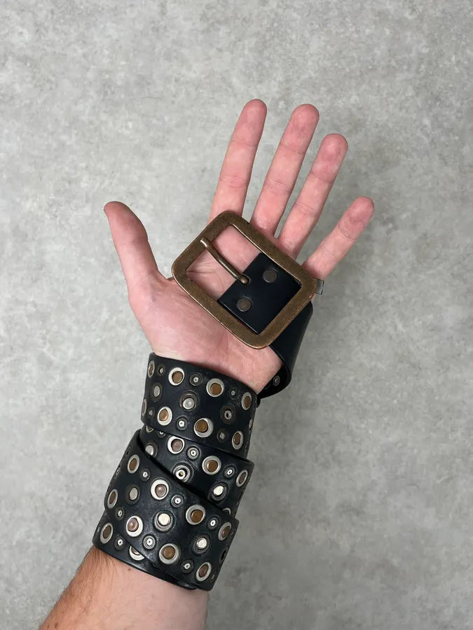 Marithé + François Girbaud Black Studded Leather Belt BfvoeCf 1