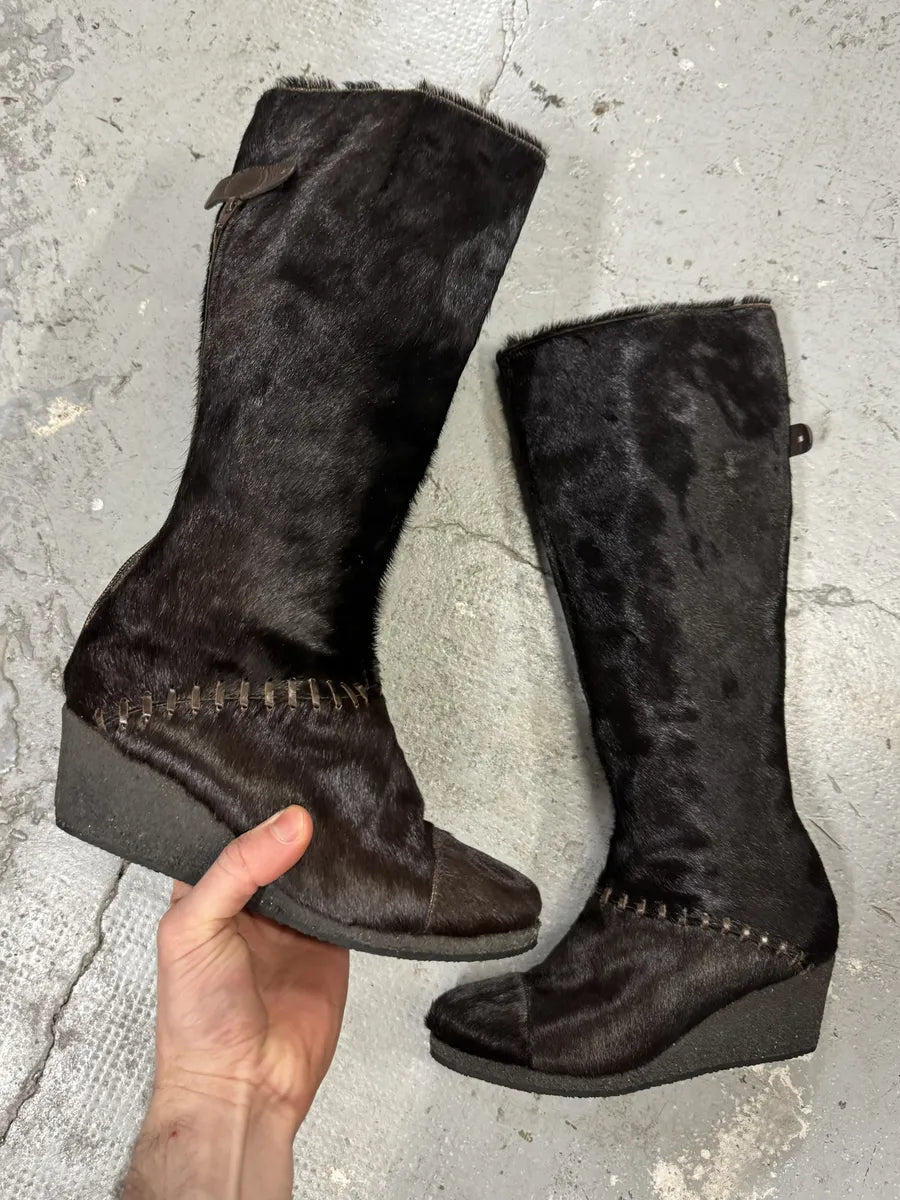 Marithé + François Girbaud Brown Contemporary Leather Pony Hair Leather Artisanal Heels Boots MGwQsRL 0