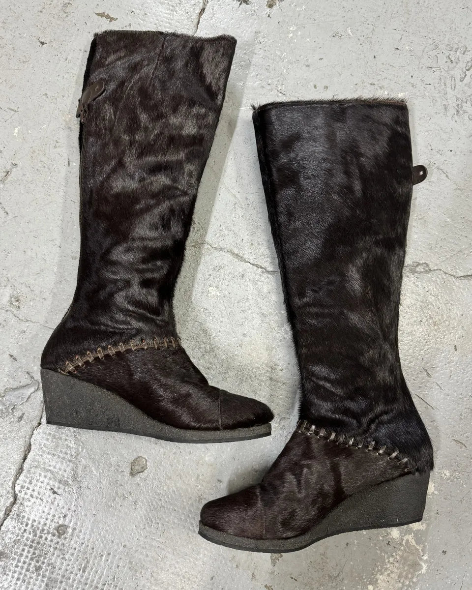 Marithé + François Girbaud Brown Contemporary Leather Pony Hair Leather Artisanal Heels Boots MGwQsRL 1