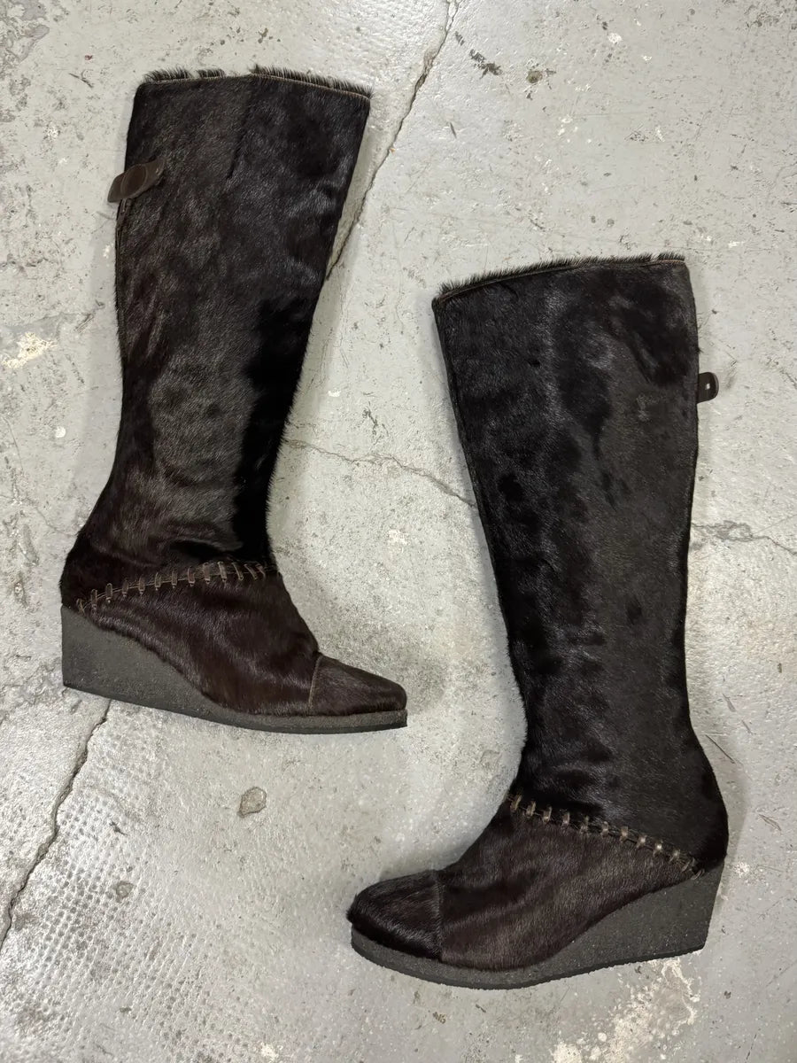 Marithé + François Girbaud Brown Contemporary Leather Pony Hair Leather Artisanal Heels Boots MGwQsRL 2