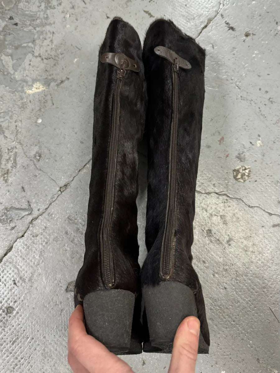 Marithé + François Girbaud Brown Contemporary Leather Pony Hair Leather Artisanal Heels Boots MGwQsRL 3