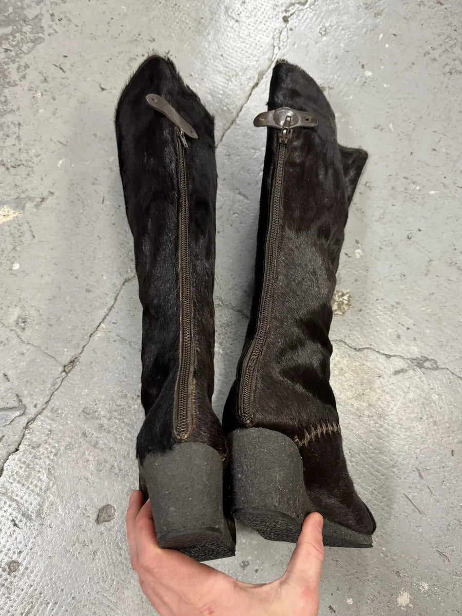 Marithé + François Girbaud Brown Contemporary Leather Pony Hair Leather Artisanal Heels Boots MGwQsRL 4