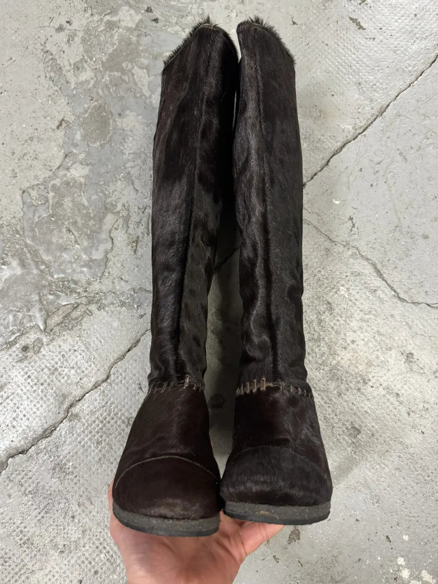 Marithé + François Girbaud Brown Contemporary Leather Pony Hair Leather Artisanal Heels Boots MGwQsRL 5