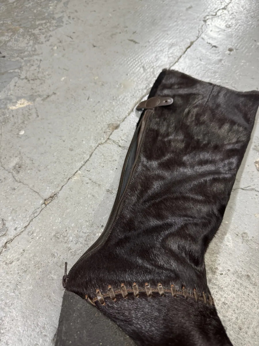 Marithé + François Girbaud Brown Contemporary Leather Pony Hair Leather Artisanal Heels Boots MGwQsRL 7