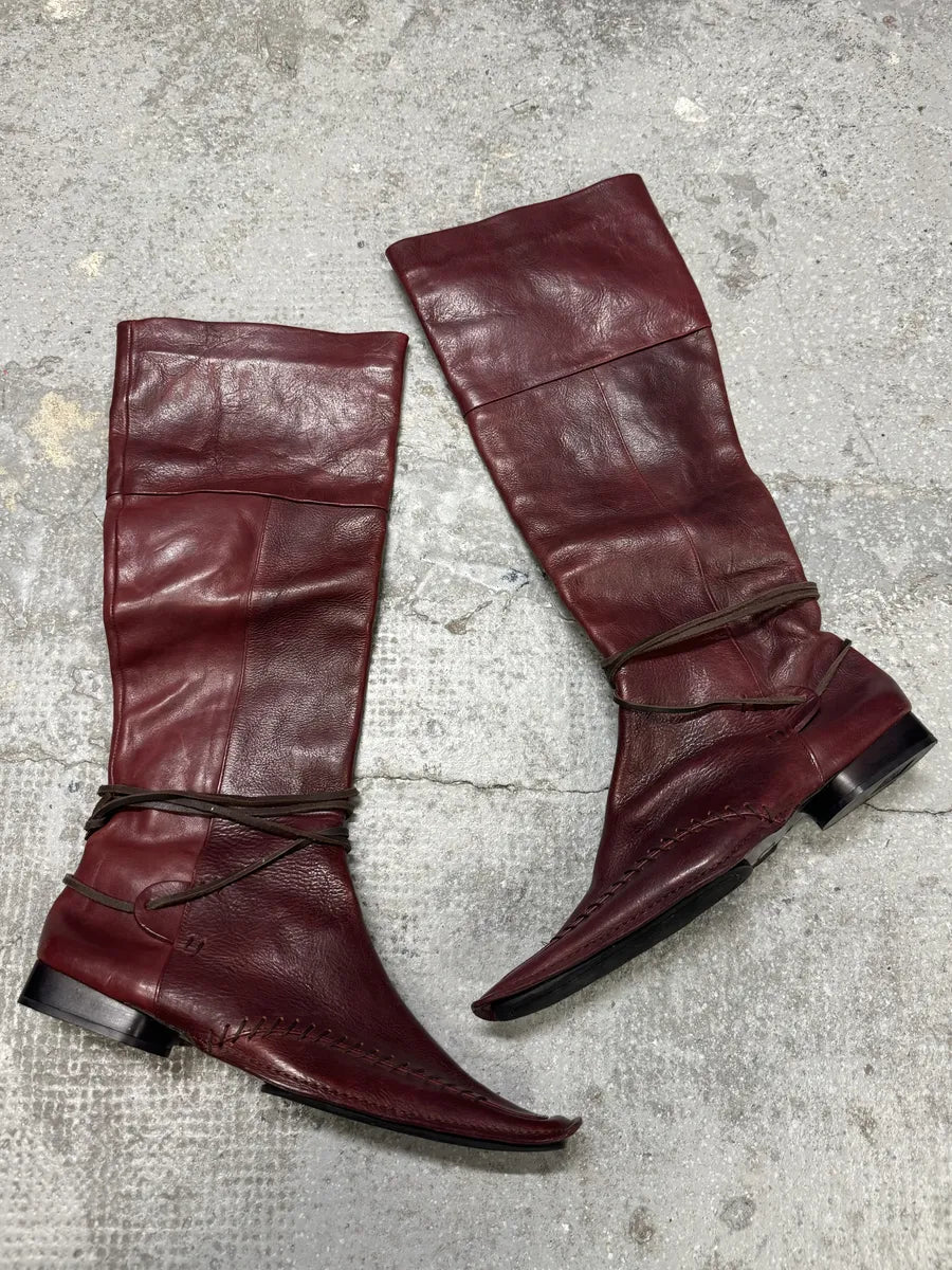 Marithé & François Girbaud Burgundy High Leather Laced Boots (38eu/us5.5) 0