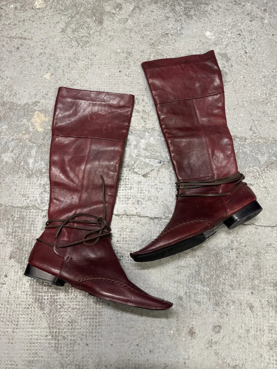 Marithé & François Girbaud Burgundy High Leather Laced Boots (38eu/us5.5) 1