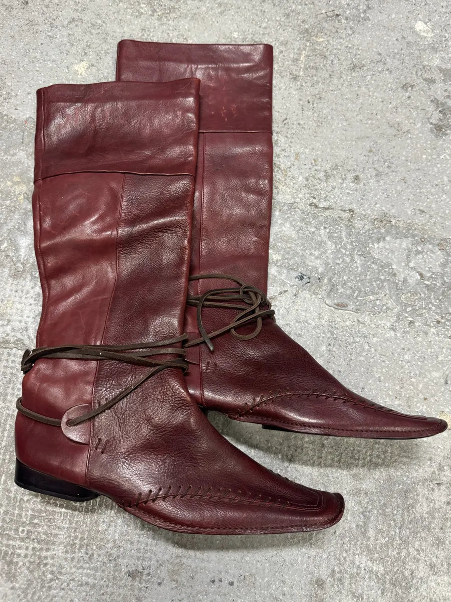 Marithé & François Girbaud Burgundy High Leather Laced Boots (38eu/us5.5) 2
