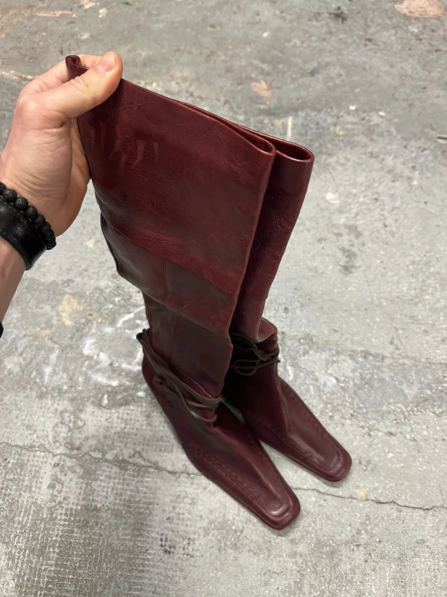 Marithé & François Girbaud Burgundy High Leather Laced Boots xTLstkz 3