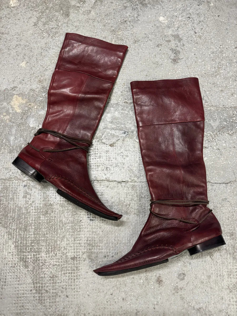 Marithé & François Girbaud Burgundy High Leather Laced Boots xTLstkz 4