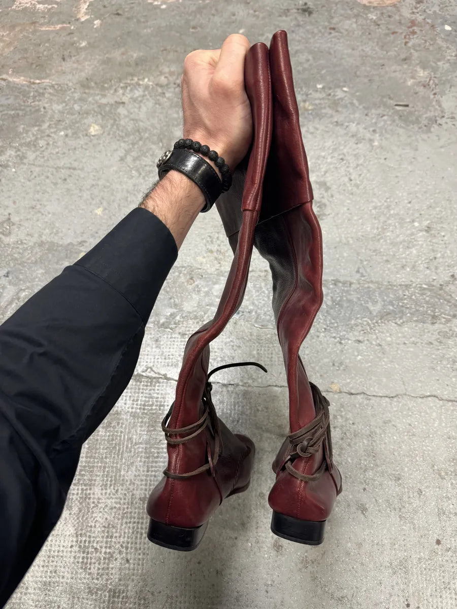 Marithé & François Girbaud Burgundy High Leather Laced Boots xTLstkz 6