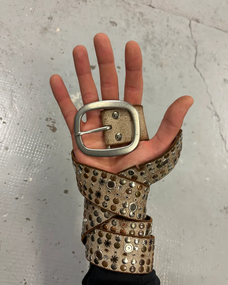 2000s Marithé + François Girbaud Beige Leather Studded Belt ZqkscQY 0