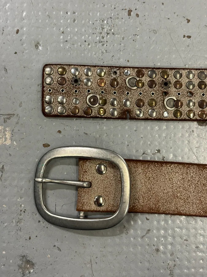 2000s Marithé + François Girbaud Beige Leather Studded Belt ZqkscQY 2