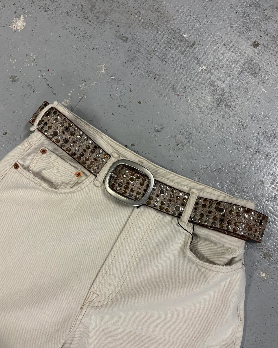 2000s Marithé + François Girbaud Beige Leather Studded Belt ZqkscQY 1