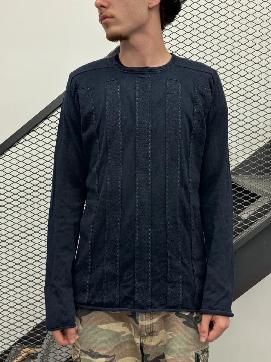 2000s Marithé + François Girbaud Navy Vertical Stitch Sweater tiJkFqB 0