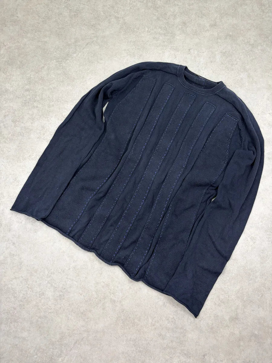 2000s Marithé + François Girbaud Navy Vertical Stitch Sweater tiJkFqB 3