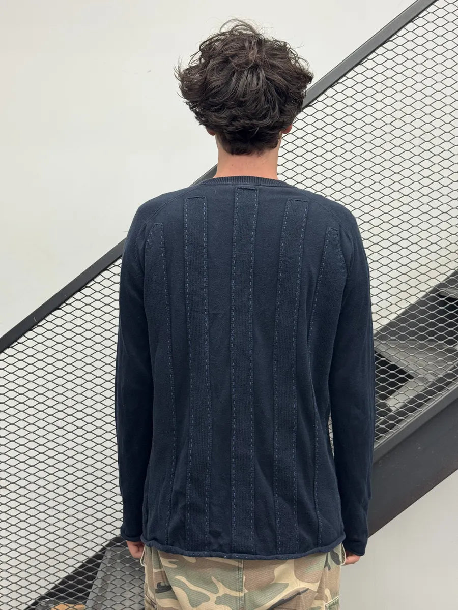 2000s Marithé + François Girbaud Navy Vertical Stitch Sweater tiJkFqB 1