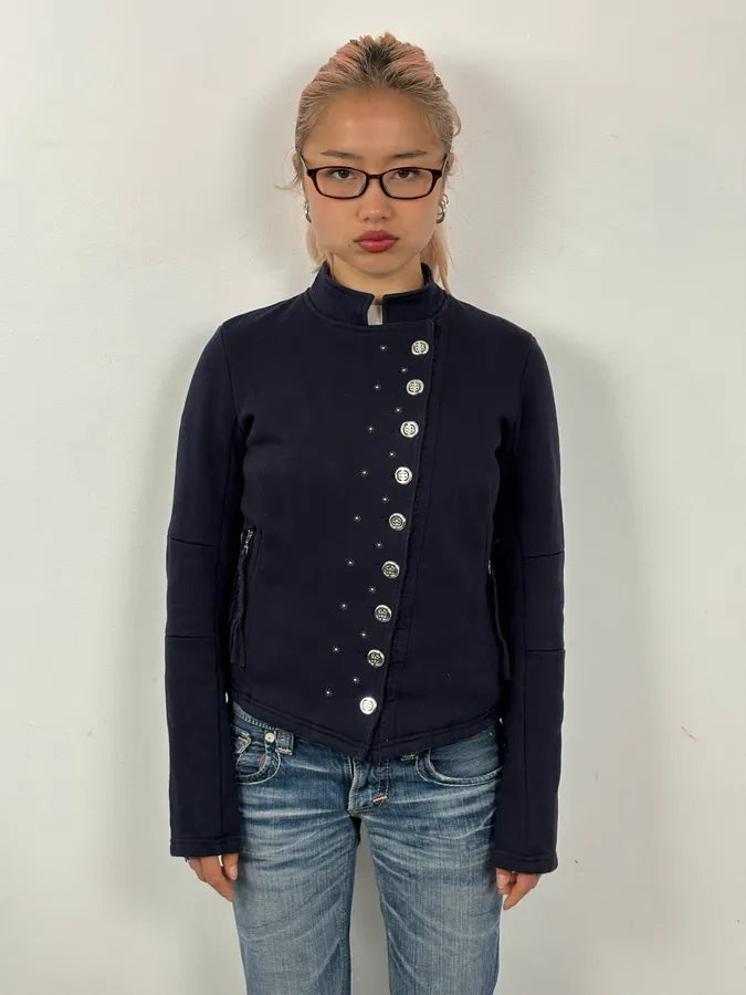 2000s Marithé + François Girbaud Navy Fleece Button-Up Light Jacket SBQCpPg 0