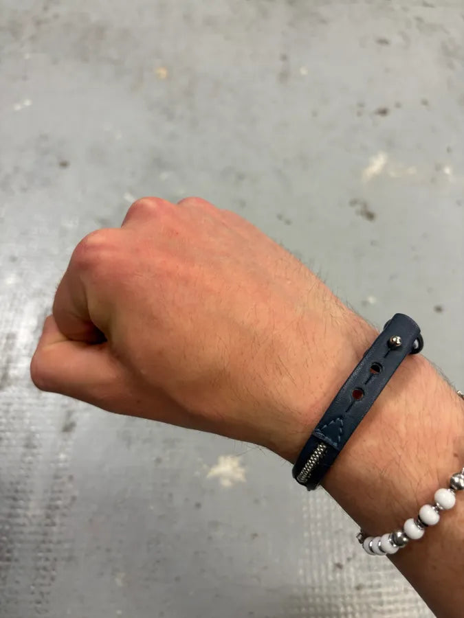 Marithé + François Girbaud Navy Leather Chain Detail Bracelet EBduJOs 3
