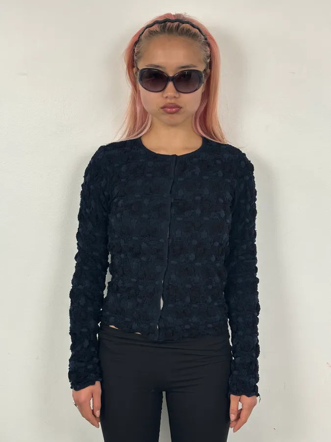 Marithé + François Girbaud Navy Textured Flowers Cardigan PUeCKWB 1