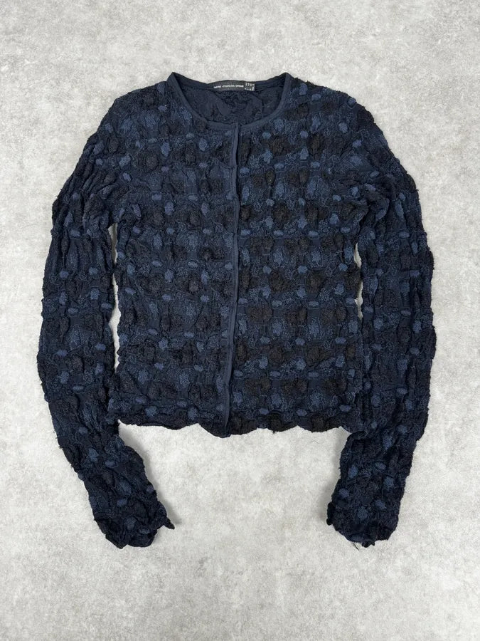 Marithé + François Girbaud Navy Textured Flowers Cardigan PUeCKWB 0