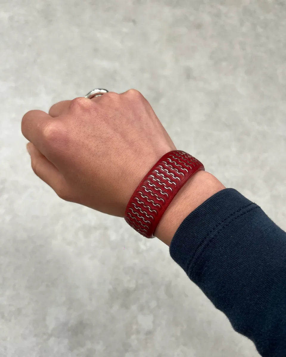 Marithé + François Girbaud Red Studded Leather Bracelet  rCfLXiF 0