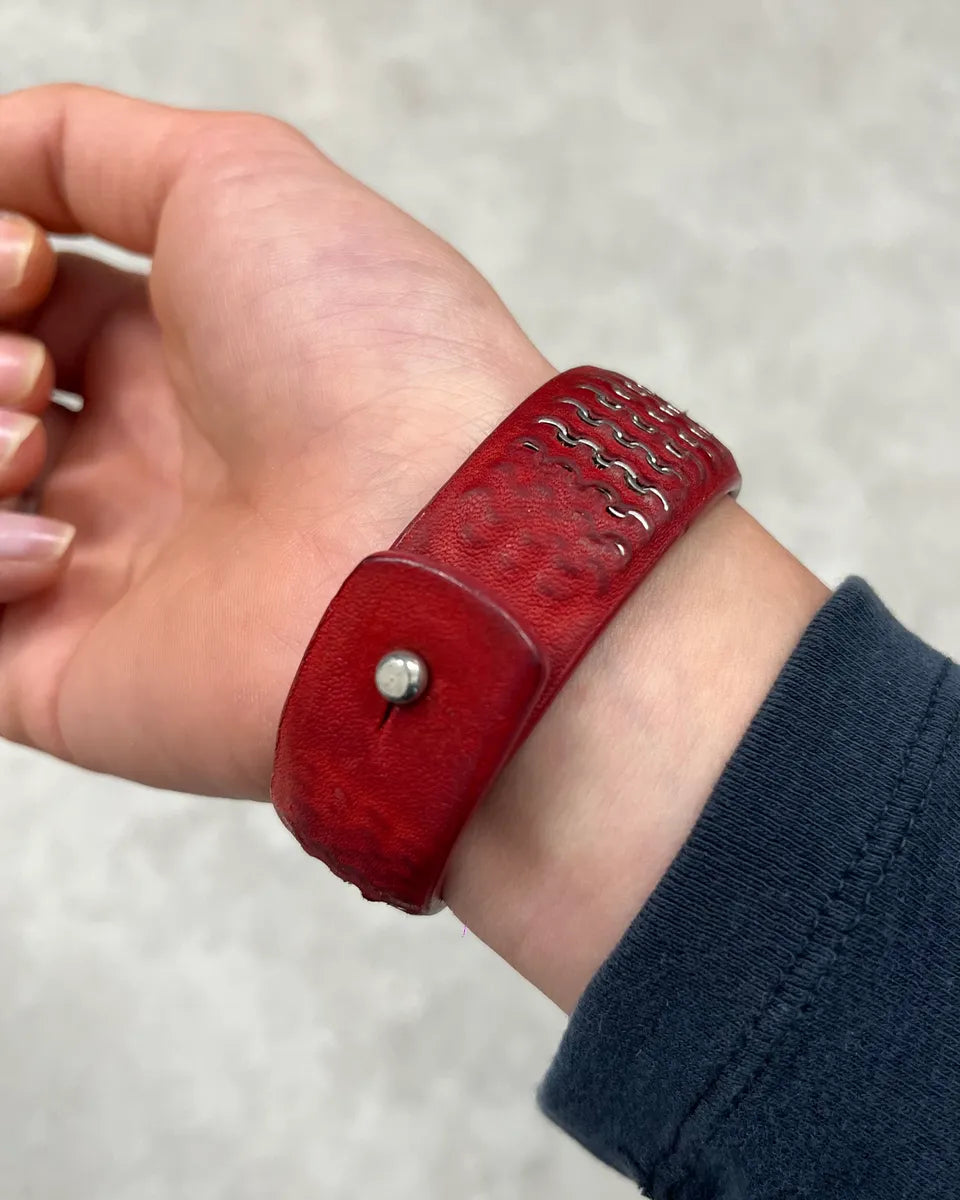 Marithé + François Girbaud Red Studded Leather Bracelet  rCfLXiF 2