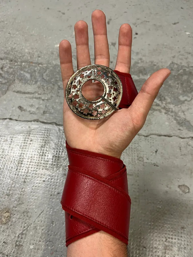 Marithé + François Girbaud Round Buckle Red Leather Belt VVuMjuQ 0