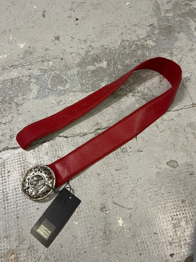 Marithé + François Girbaud Round Buckle Red Leather Belt VVuMjuQ 1
