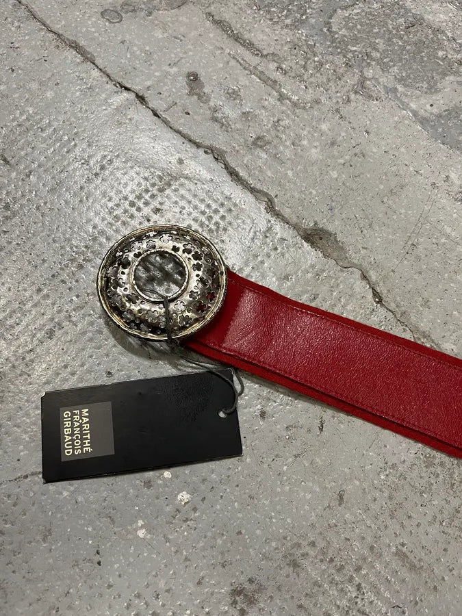 Marithé + François Girbaud Round Buckle Red Leather Belt VVuMjuQ 2