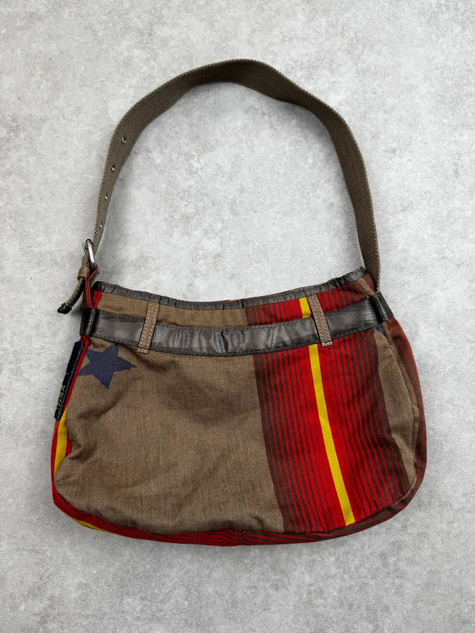 2000s Marithé + François Girbaud Olive Red Striped Military Bag CTbzfth 1