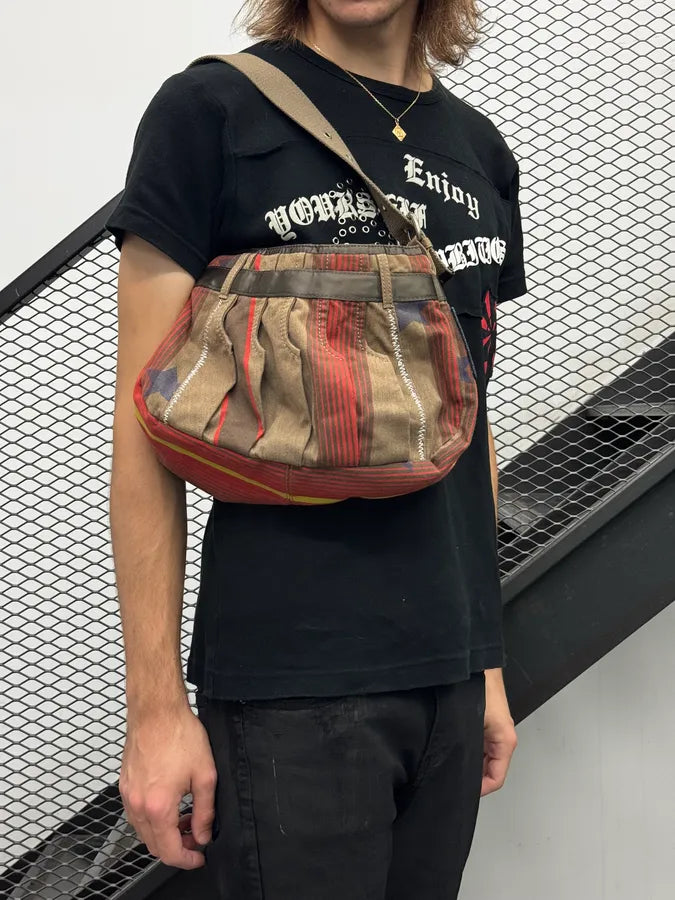2000s Marithé + François Girbaud Olive Red Striped Military Bag CTbzfth 3